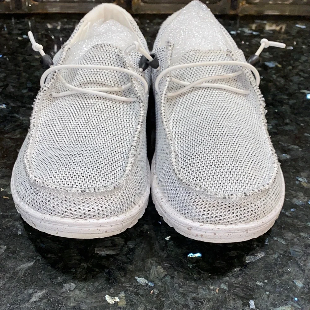 Hey Dude Wendy Women's White Knit Moccasins Stone White Size 9 - Picture 4 of 10